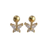 Fashion Butterfly Silver Inlay Zircon Ear Studs 1 Pair main image 4