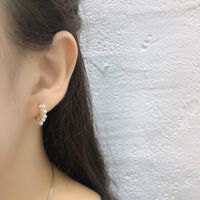 Mode Rond Argent Perles Incrustées Des Boucles D'oreilles 1 Paire main image 3