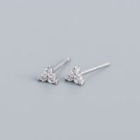 Simple Style Shamrock Sterling Silver Inlay Artificial Diamond Ear Studs 1 Pair sku image 2