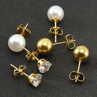 Elegant Geometric Stainless Steel Inlay Artificial Pearls Zircon Ear Studs 1 Pair main image 1