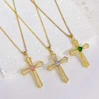 Fashion Cross Copper Inlay Zircon Pendant Necklace 1 Piece main image 6