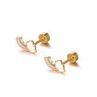 1 Piece Cartoon Style Rainbow Enamel Titanium Steel Ear Studs main image 3