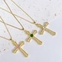 Fashion Cross Copper Inlay Zircon Pendant Necklace 1 Piece main image 3