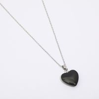 Fashion Heart Shape Stainless Steel Natural Stone Luminous Pendant Necklace 1 Piece sku image 6