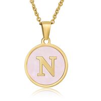 Fashion Round Letter Titanium Steel Pendant Necklace sku image 13