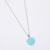 Fashion Heart Shape Stainless Steel Natural Stone Luminous Pendant Necklace 1 Piece sku image 2