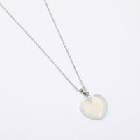 Fashion Heart Shape Stainless Steel Natural Stone Luminous Pendant Necklace 1 Piece sku image 10