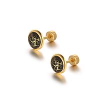 Vintage Style Round Titanium Steel Plating Ear Studs 1 Piece main image 2