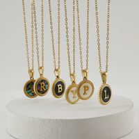 Simple Style Round Letter Stainless Steel Inlay Shell Pendant Necklace main image 1