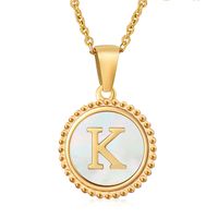 Simple Style Round Letter Stainless Steel Inlay Shell Pendant Necklace sku image 17