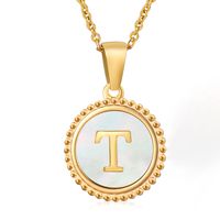 Simple Style Round Letter Stainless Steel Inlay Shell Pendant Necklace sku image 25