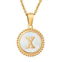 Simple Style Round Letter Stainless Steel Inlay Shell Pendant Necklace sku image 24