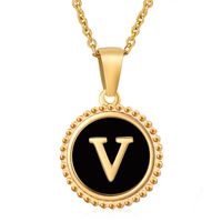 Simple Style Round Letter Stainless Steel Inlay Shell Pendant Necklace sku image 48