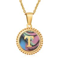 Simple Style Round Letter Stainless Steel Inlay Shell Pendant Necklace sku image 72