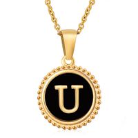 Simple Style Round Letter Stainless Steel Inlay Shell Pendant Necklace sku image 47