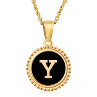 Simple Style Round Letter Stainless Steel Inlay Shell Pendant Necklace sku image 51