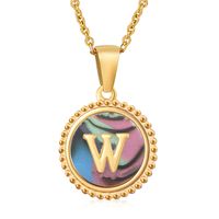 Simple Style Round Letter Stainless Steel Inlay Shell Pendant Necklace sku image 75