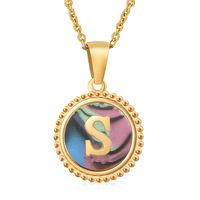 Simple Style Round Letter Stainless Steel Inlay Shell Pendant Necklace sku image 71