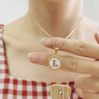 Simple Style Round Letter Stainless Steel Inlay Shell Pendant Necklace main image 3