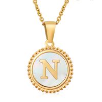 Simple Style Round Letter Stainless Steel Inlay Shell Pendant Necklace sku image 19