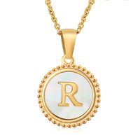 Simple Style Round Letter Stainless Steel Inlay Shell Pendant Necklace sku image 23