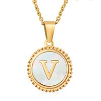 Simple Style Round Letter Stainless Steel Inlay Shell Pendant Necklace sku image 22