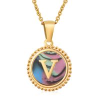 Simple Style Round Letter Stainless Steel Inlay Shell Pendant Necklace sku image 74