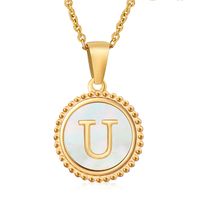 Simple Style Round Letter Stainless Steel Inlay Shell Pendant Necklace sku image 21