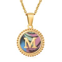 Simple Style Round Letter Stainless Steel Inlay Shell Pendant Necklace sku image 65