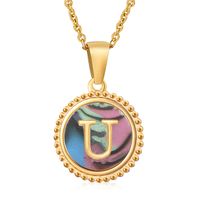 Simple Style Round Letter Stainless Steel Inlay Shell Pendant Necklace sku image 73