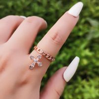 Simple Style Cross Alloy Plating Inlay Rhinestones Women's Open Ring 1 Piece main image 5