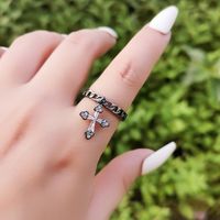 Simple Style Cross Alloy Plating Inlay Rhinestones Women's Open Ring 1 Piece main image 3