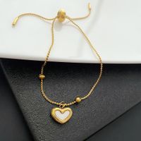 Fashion Heart Shape Titanium Steel Inlay Shell Necklace 1 Piece sku image 1