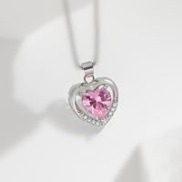 Simple Style Heart Shape Copper Hollow Out Inlay Zircon Pendant Necklace 1 Piece sku image 3