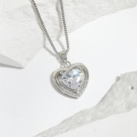 Simple Style Heart Shape Copper Hollow Out Inlay Zircon Pendant Necklace 1 Piece sku image 4