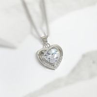 Simple Style Heart Shape Copper Hollow Out Inlay Zircon Pendant Necklace 1 Piece sku image 1