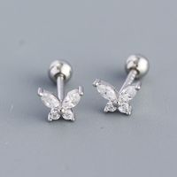 Fashion Butterfly Silver Inlay Zircon Ear Studs 1 Pair sku image 2
