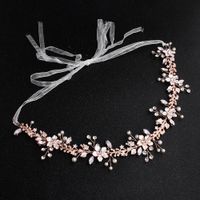 Européen Et Américain Simple Fait Main Perles De Mariée Bande De Cheveux Rose Gelée D'or Strass Alliage Bandeau Robe De Mariée Coiffe Accessoires sku image 1