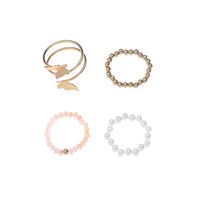 Fashion Butterfly Metal Beaded Artificial Pearls Women's Rings 4 Piece Set main image 2
