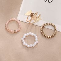 Fashion Butterfly Metal Beaded Artificial Pearls Women's Rings 4 Piece Set sku image 1
