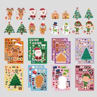 Cute Cartoon 16 Pieces Christmas Waterproof Decoration Puzzle Stickers sku image 1