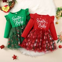 Christmas Fashion Santa Claus Letter Printing Patchwork Cotton Girls Skirts main image 6