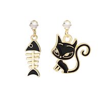 Fashion Cat Fish Bone Alloy Asymmetrical Plating Inlay Rhinestones Women's Drop Earrings 1 Pair main image 4
