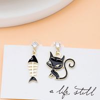 Fashion Cat Fish Bone Alloy Asymmetrical Plating Inlay Rhinestones Women's Drop Earrings 1 Pair main image 2