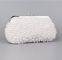 White Pu Leather Polyester Solid Color Pearls Shell Clutch Evening Bag sku image 3