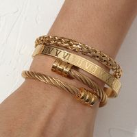 Simple Style Letter Solid Color Titanium Steel Plating Bangle 1 Set main image 5
