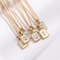 Simple Style Letter Square Titanium Steel Plating Inlay Shell Pendant Necklace 1 Piece main image 4