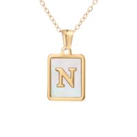 Simple Style Letter Square Titanium Steel Plating Inlay Shell Pendant Necklace 1 Piece sku image 16