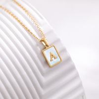 Simple Style Letter Square Titanium Steel Plating Inlay Shell Pendant Necklace 1 Piece main image 3