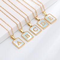 Simple Style Letter Square Titanium Steel Plating Inlay Shell Pendant Necklace 1 Piece main image 1